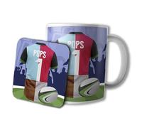 AK Giftshop Rugby Pops Mug and Coaster Gift Set, 320ml Ceramic Cup, Sports Jersey Design (HARLEQUINS)