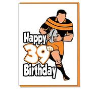 AK Giftshop Rugby Silhouette 39th Birthday Card - Mens - Son - Grandson - Friend - Husband - Brother - Mate