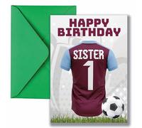 AK Giftshop Sister Football Birthday Card, Jersey Shirt Design, A5 Size, with Green Envelope - CUSTOM WITH ANY NUMBER (WEST HAM COLOURS)