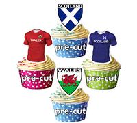 AK Giftshop Six 6 Nations Rugby Themed Precut Edible Cupcake Toppers Cake Decoration - Wales V Scotland (24 Cake Toppers)