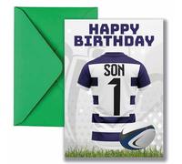 AK Giftshop Son Rugby Birthday Card, Jersey Design, A5 Size, with Green Envelope - CUSTOM WITH ANY NUMBER (BRISTOL COLOURS)