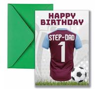 AK Giftshop Step-dad Football Birthday Card, Jersey Design, A5 Size, with Green Envelope - CUSTOM WITH ANY NUMBER (WEST HAM COLOURS)