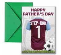 AK Giftshop Stepdad Father's Day Card with Claret & Blue Football Jersey Design, Number 1 Step-Dad Theme, Sports Motif, A5 Size with Green Envelope