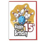 AK Giftshop Ten Pin Bowling - 15th Birthday Card - Teenager - Girls - Boys - Son - Grandson - Daughter - Granddaughter - Friend