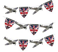 AK Giftshop VE Day 80th Anniversary Spitfire Bunting Party Decorations, Celebrations, Events Union Jack -12pcs / 2.5m Ribbon