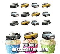 AK Giftshop Vintage Classic Mini Car Mix Cake Decorations - 12 Edible Wafer Cup Cake Toppers