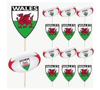 AK Giftshop Wales Flag Rugby Ball Food & Cupcake Picks Toppers Party Decorations, World Cup, Six Nations (14 Pack)
