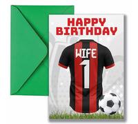 AK Giftshop Wife Football Birthday Card, Jersey Shirt Design, A5 Size, with Green Envelope - CUSTOM WITH ANY NUMBER (BOURNEMOUTH COLOURS)