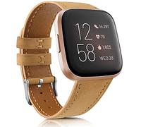 AK Leather Strap Compatible With Fitbit Versa 2/Versa/Versa Lite for Women Men - Classic Replacement Band (Apricot)