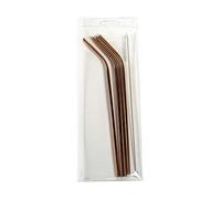 AK Lifestyle Set of 4 Reuseable Rose Gold Copper Bronze Coloured Metal Stainless Steel Drinking Straws with Portable Zip Carry Case & Brush Cleaner BPA Free Party Cocktail