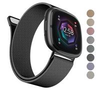 AK Metal Band Compatible with Fitbit Sense 2 / Sense & Versa 4 / Versa 3 Bands - Women & Men, Stainless Steel Mesh Loop Magnetic Replacement Bracelet Strap
