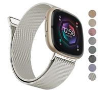 AK Metal Band Compatible with Fitbit Sense 2 / Sense & Versa 4 / Versa 3 Bands - Women & Men, Stainless Steel Mesh Loop Magnetic Replacement Bracelet Strap