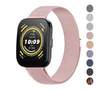 AK Metal Band for Amazfit Bip 5 Band, Amazfit GTR 4 Bands/GTR 3 Pro/GTR 3/GTR 2e/GTR 2/GTR 47mm, 22mm Stainless Steel Mesh Loop Magnetic Strap for Amazfit Bip 5 Band/Amazfit GTR 4 Bands (Rose Pink)