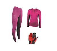 AK Oreo Pull on high Waisted Breathable Riding Tights/Leggings/Breeches with Full seat Silicon Grip AKRS-6052-01 (UK, Alpha, M, Regular, Regular, Bundle Offer (All in ONE) Burgundy)