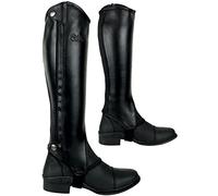 AK Side zip Full Grain Leather Horse Riding Half Chaps Real Elastic for Snug Fit (Black, L)