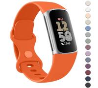 AK Strap for Fit bit Charge 6 Straps/Fit bit Charge 5 Straps for Women Men,Silicone Sport Classic Soft Replacement straps Compatible with fitbi t charge 6/fitbi t charge 5 (Large, Orange)