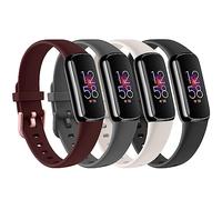 AK Straps Compatible with Fitbit Luxe Strap for Women Men, Pack 4 Soft Silicone Adjustable Sport Replacement Wrist Bands for Fitbit Luxe Only (Large, Black/Gray/Red/Starlight)