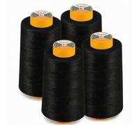 AK Trading 4-Pack Black All Purpose Sewing Thread Cones (6000 Yards Each) of High Tensile Polyester Thread Spools for Sewing, Quilting, Serger Machines, Overlock, Merrow & Hand Embroidery.