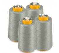 AK Trading 4-Pack Light Gray All Purpose Sewing Thread Cones (6000 Yards Each) of High Tensile Polyester Thread Spools for Sewing, Quilting, Serger Machines, Overlock, Merrow & Hand Embroidery