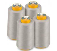 AK Trading 4-Pack Silver All Purpose Sewing Thread Cones (6000 Yards Each) of High Tensile Polyester Thread Spools for Sewing, Quilting, Serger Machines, Overlock, Merrow & Hand Embroidery.