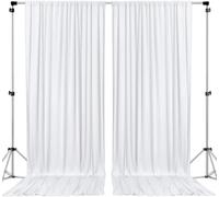 AK TRADING CO. 10 feet x 8 feet IFR Polyester Backdrop Drapes Curtains Panels with Rod Pockets - Wedding Ceremony Party Home Window Decorations - White