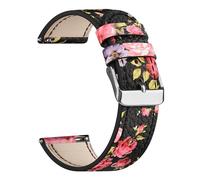 AK Watch Strap, Genuine Leather Watch Straps with Stainless Metal Clasp, Quick Release Replacement Bands, 18mm 20mm 22mm (22mm, Black Rose Flower)