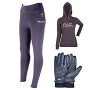 AK Wintex Pull on High Waisted Winter Horse Riding Tights/Leggings/Breeches with Full seat Silicon Grip (UK, Alpha, S, Regular, Regular, Bundle Winter Offer (All in One) Black)