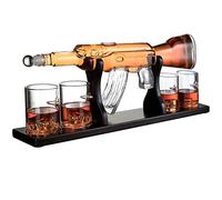AK47 Big Pistol Whisky Decanter Set - 1000 ML Home White Wine Decanter with 4 Bullet Cups - Ideal for Vodka, Rum, Tequila - Brandy Glass Set in Safe Package - Wooden Base