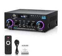 AK50 Bluetooth Amplifier 400W 2-Channel Mini HiFi Stereo Amp 50W x 2 RMS | 400W peak power, Bluetooth 5.0, dual mic inputs with echo, FM radio, USB/SD playback,remote control, compact for home karaoke