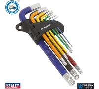 AK7190 Sealey Ball-End Hex Allen Key Set-9pc Colour-Coded Long Metric