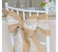 AKA® 100pcs 17X240cm Hessian Lace Sash Chair Cover Bow Natural Burlap Rustic Vintage Shabby Chic Wedding Party Favor (Jute with Lace, pack 25)