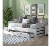 AKA 3ft Daybed Trundle & Drawer Cabin Bed Guest Bed Sofa in White | Size: Single AKA White Single