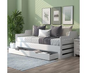 AKA 3ft Daybed Trundle & Drawer Cabin Bed Guest Bed Sofa in White | Size: Single AKA White Single