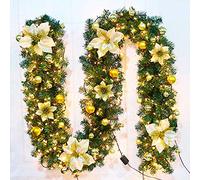 AKA 9FT/2.7M Christmas Garland With Light LED Tree Fireplace DIY Decor Door Wreath (Gold)