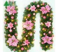 AKA 9FT/2.7M Christmas Garland With Light LED Tree Fireplace DIY Decor Door Wreath (Pink)