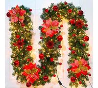 AKA 9FT/2.7M Christmas Garland With Light LED Tree Fireplace DIY Decor Door Wreath (Red)