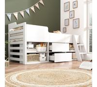 AKA Cabin Bed Mid Sleeper Bed Frame Storage Black in White | Size: Single AKA White Single