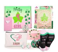 AKA Gifts for Women, 7pcs Gift Set for AKA Lovers, Pink and Green Throw Blanket, Sisterhood Present With Novelty Socks,Make Up Bag,Bracelets,Earrings,Stickers