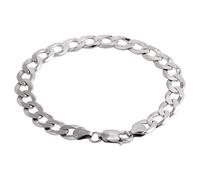 AKA Jewellery - Men 925 Sterling Silver Rhodium Bracelet - Flat Cuban Curb Chain 9.1 mm - 8.5 inch