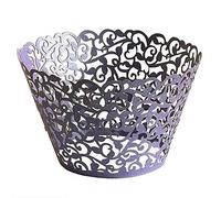AKA® Little Flower Vine Lace Laser Cut Cupcake Wrappers Wraps Liners Baking Cup Muffin Case Trays Wedding Birthday Party Decoration (25pcs, Light Purple)