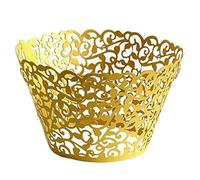 AKA® Little Flower Vine Lace Laser Cut Cupcake Wrappers Wraps Liners Baking Cup Muffin Case Trays Wedding Birthday Party Decoration (100pcs, Gold)
