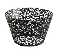 AKA® Little Flower Vine Lace Laser Cut Cupcake Wrappers Wraps Liners Baking Cup Muffin Case Trays Wedding Birthday Party Decoration (50pcs, Black)