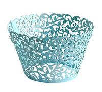 AKA® Little Flower Vine Lace Laser Cut Cupcake Wrappers Wraps Liners Baking Cup Muffin Case Trays Wedding Birthday Party Decoration (50pcs, Blue)