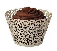 AKA® Little Flower Vine Lace Laser Cut Cupcake Wrappers Wraps Liners Baking Cup Muffin Case Trays Wedding Birthday Party Decoration (100pcs, Cream)