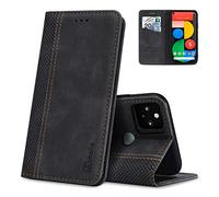 AKABEILA Case for Google Pixel 5 Premium Leather Flip Wallet Case with Magnetic Closure Kickstand Card Slots Folio Phone Case Cover Shockproof Black