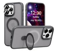 AKABEILA Case for iPhone 14 Plus Case with 3 Pcs Camera Lens Protector Frosted Matte Phone Case Cover Wireless Charging Magnetic Ring Stand 6.7 Inch Grey