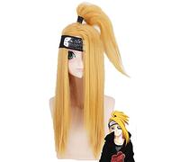 Akactuki Wigs Cosplay Costume Deidara Men Long Gold Heat Resistant Synthetic Hair Halloween Wig + Wig Cap
