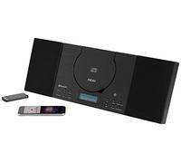 Akai Compact HiFi System, Wall Mountable with Bluetooth, CD and FM Radio, LCD Display, Wake-Up Alarm and Snooze Function, Aux In, Phone Jack, Detachable Speakers, Remote Control Included, Black