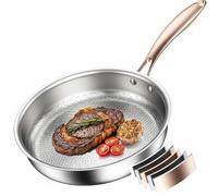 Akaice Titanium Frying Pan Uncoated, 28cm Stainless Steel Frying Pan | 5-Ply Titanium Frying Pan, Non Toxic, PTFE & PFOA Free, Ergonomic handle, Compatible with All Cooktops Dishwasher, Oven