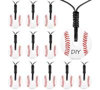 AKAIXI 12pcs Wooden DIY Baseball Pendant Necklaces, Adjustable Braided Game Day Drip Necklace for Men Women Baseball Fan Lovers Coach Team Player Birthday Sports Day Party Favors Christmas Gift